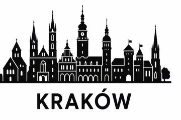 Fototapeta premium Krakow. Poland Panorama.black and white logo illustration