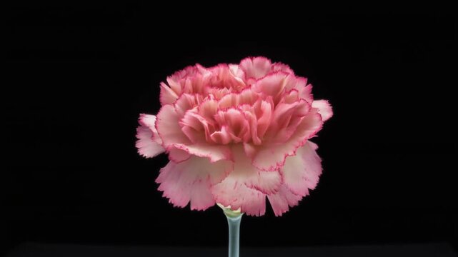 A vibrant nature closeup of blooming pink carnation, peony, and dahlia flowers with lush green leaves and delicate petals isolated on a garden background