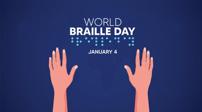 world Braille Day artwork showing raised dots with hands promoting global accessibility awareness - Powered by Adobe