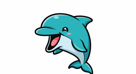 Cartoon dolphin with a happy expression jumping in the air, smiling widely. © Arc std.