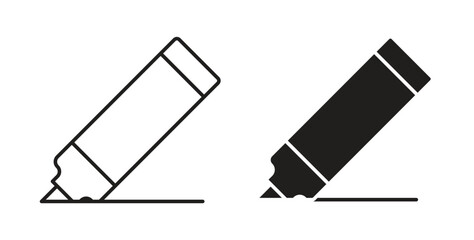 Marker icons in line designs. solid silhouette style in black