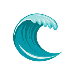 Naklejka premium Curved Ocean Wave Sea Graphic Element Waterscape Aquatic Cartoon Turquoise Blue and White with Foam