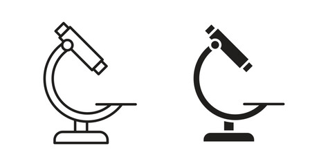 Microscope icons in line designs. solid silhouette style in black