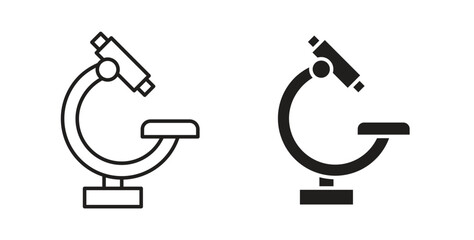 Microscope icons in line designs. solid silhouette style in black