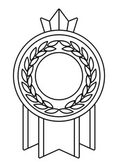 Gold medal with laurel leaves. Game award for the winners. Illustration of prize for sports competitions.