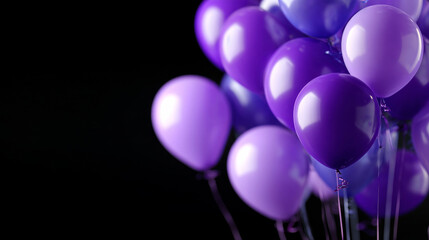 Festive bunch of purple balloons standing out against a sleek black background