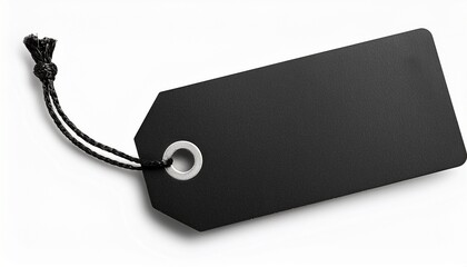 Blank Black Paper Hang Tag Isolated On Transparent Background