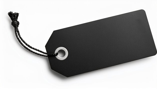 Blank Black Paper Hang Tag Isolated On Transparent Background