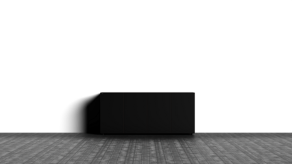 3D Render a black box sitting on top of a wooden floor