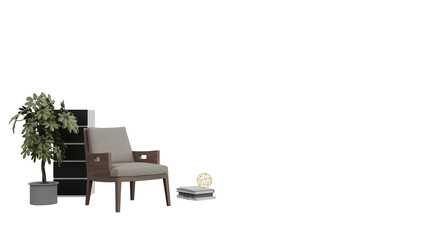 Fototapeta premium 3D Render a chair and a bookcase with a plant in it