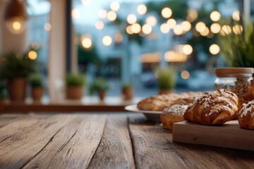 A homely caf�-style setup with a rustic table and soft shimmering background lights