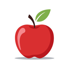 Fototapeta premium Stylized red apple with leaf illustration Fresh fruit icon Simple design for food and health concept