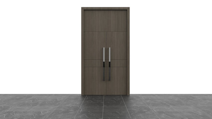 3D Render a door with two handles in a room