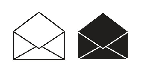 Open envelope icons in line designs. solid silhouette style in black