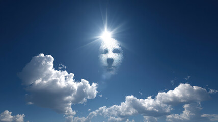 Angry monster face in the sky with clouds