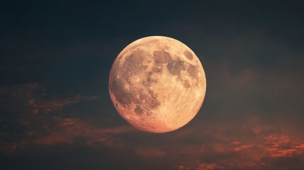 Celestial Sphere in Twilight: The radiant full moon hangs majestically in the twilight sky, casting an ethereal glow and captivating the night.