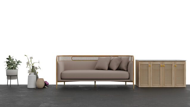 3D Render a couch and a table in a room