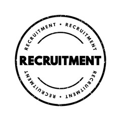 Distressed-style black stamp design on a white background featuring the bold word RECRUITMENT in the center, surrounded by repeated RECRUITMENT text around the outer ring