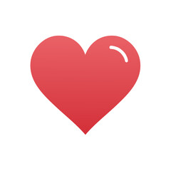 Classic red heart symbol with gradient fill and white highlight on a clean white background for love and affection themes