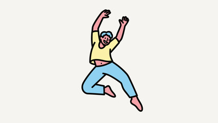 Joyful person jumping in celebration, vibrant colors, minimalistic background emphasizing movement
