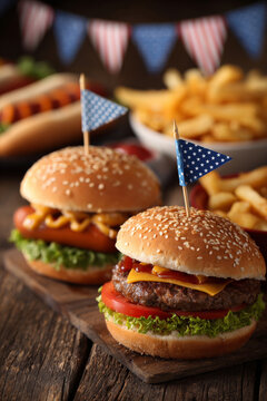 Rustic picnic scene for patriotic celebration with traditional American foods