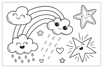 Cute Kawaii Doodles Set cute doodles, cute illustration, kawaii art,
