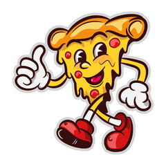 retro cute pizza cartoon mascot