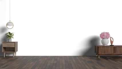 3D Render a room with a wooden floor and a white wall