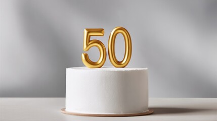 Hands decorating golden balloon with ribbon and white 50 number. Festive anniversary preparation, 50th birthday or wedding celebration, luxury party decor concept