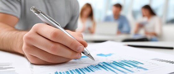 Hands of professionals gather around a table filled with reports and charts, actively discussing important project details and strategy