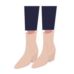 Ankle boots vector flat illustration. Female legs wearing cowboy boots