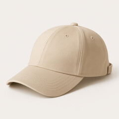 Fototapeta premium Beige baseball cap with curved brim and adjustable strap, minimalist style for casual wear, smooth texture and simple design