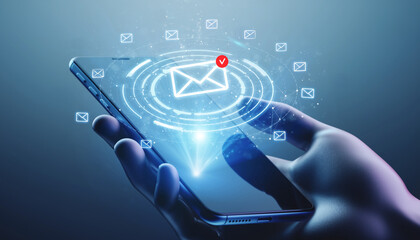 Digital Communication: A captivating visual showcases the essence of modern communication, depicting a hand holding a sleek mobile device.