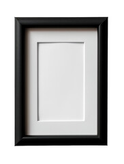 A matte black aluminum portrait frame with a clean border and blank space in the center is shown against a transparent background. This frame can be used for different displays or artwork showcases
