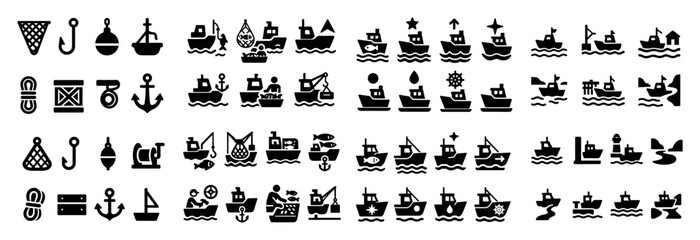Nautical icons: boats, anchors, and nets