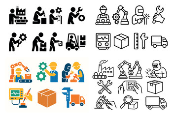 Industrial workers and equipment icons