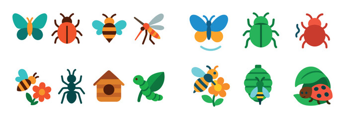 Colorful Insect Icon Set