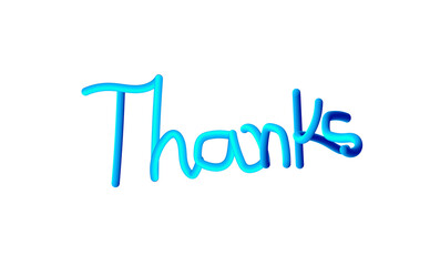 Thanks" glowing blue three-dimensional text showing gratitude. isolated on transparent background