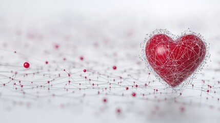 Fototapeta premium Red heart icon surrounded by multiple connected lines representing love and connectivity