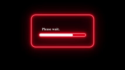Please wait loading animation on black background, neon progress bar UI screen, glowing system processing indicator, buffering and waiting interface for apps - Powered by Adobe