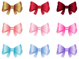 Set of elegant stylish cute multi-colored bows on transparent background