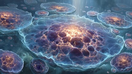 Ethereal Cosmic Landscape with Floating Celestial Bodies and Light