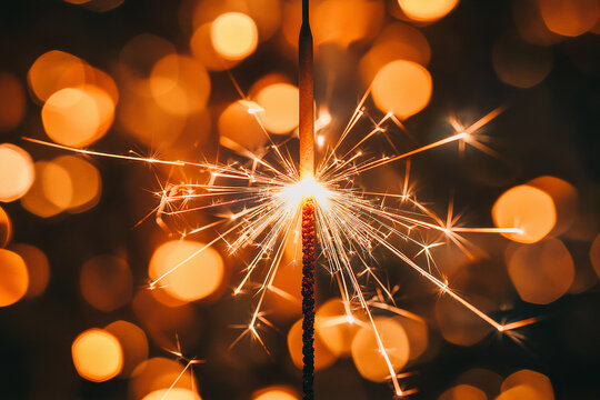 Sparkler on a golden background - New Year Celebration