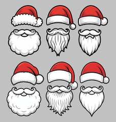 Santa Hat and Beard Clipart Collection for Christmas and Holiday Designs