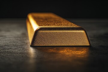 Close up of a gold bar on a table with natural lighting and texture details