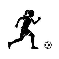 Female Soccer Player Silhouette Dribbling Ball.