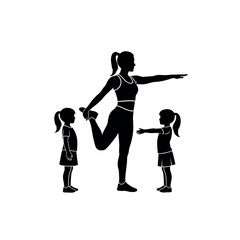 Obraz premium Mother and two daughters doing yoga together.