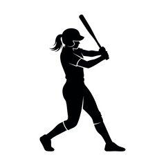 Silhouette of a Female Softball Player Swinging a Bat.