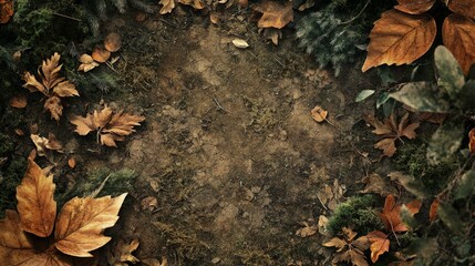 Obraz premium Leaves and moss covering the ground in a natural outdoor environment