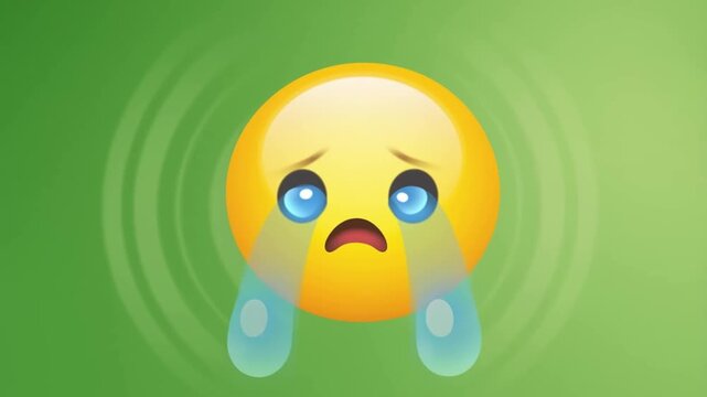 Vibrant 3D rendering of a yellow crying emoji with large blue tears, vividly expressing profound sadness, emotional pain, and distress, perfect for conveying unhappiness in digital contexts